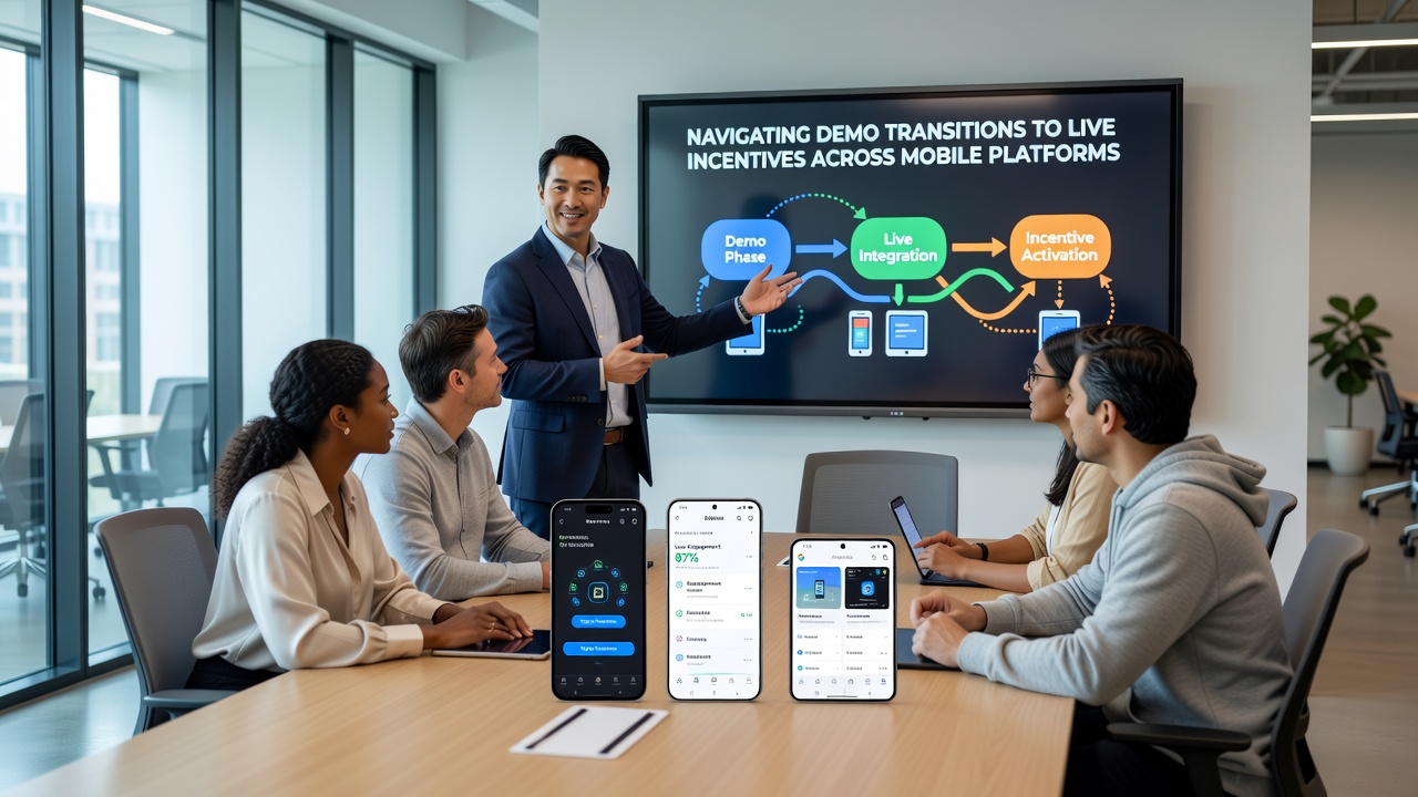 Mobile Geräte zeigen den Wechsel von Demo-Sessions zu Live-Incentives